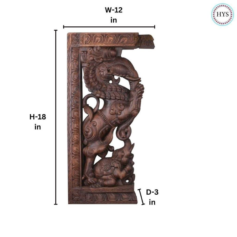 Handmade Yali With Elephant Wooden Wall Bracket.
single