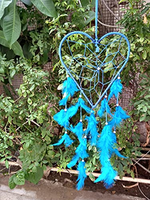 Rastogi Handicrafts Dream Catchers Wall Decor, Handmade Feather Nursery Room Hanging Decoration Home Car Bedroom Decor (Big Blue Heart)